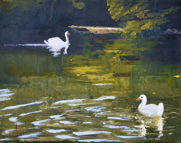 Nature Art Print featuring the painting I wish I was a Swan by Josef Kelly