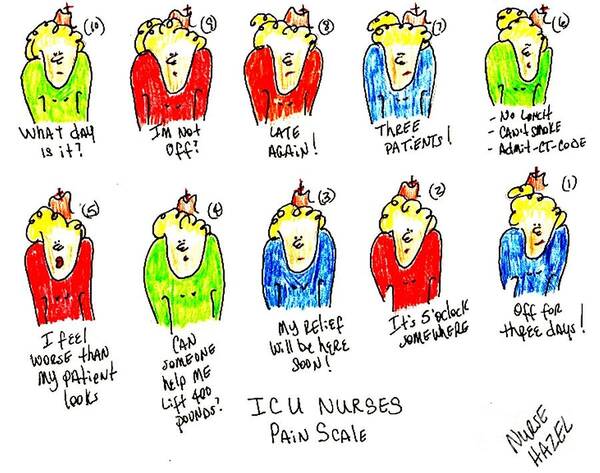 Icu Nurses Pain Scale Art Print featuring the drawing ICU Nurses Pain Scale by Donna Daugherty