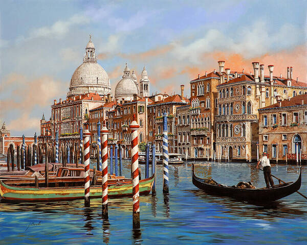 Venice Art Print featuring the painting il Canal Grande e il gondoliere by Guido Borelli