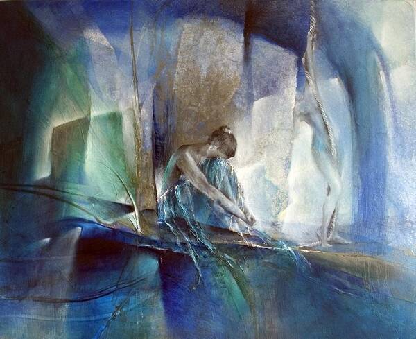 Female Art Print featuring the painting Im blauen Raum by Annette Schmucker