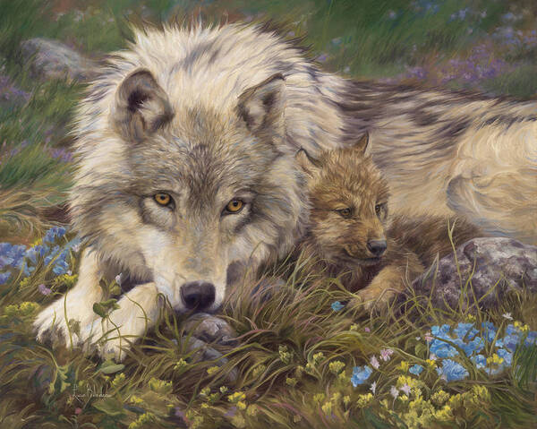 Wolf Art Print featuring the painting In A Safe Place by Lucie Bilodeau