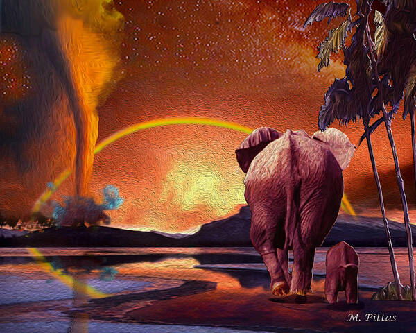 Elephant Art Print featuring the mixed media Indiferent To Worldly Matters by Michael Pittas