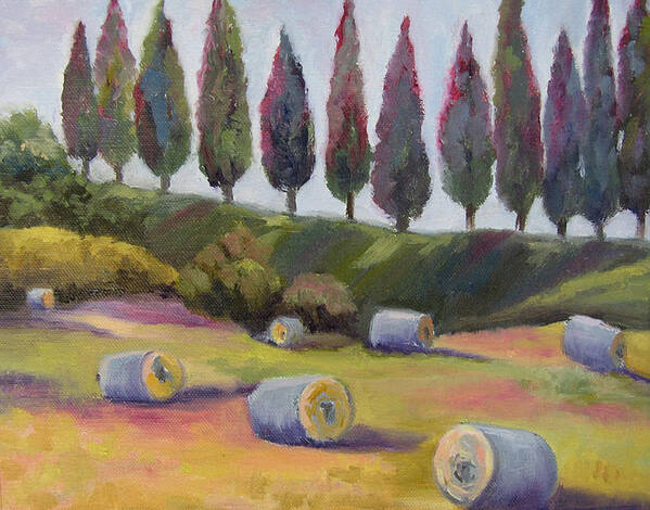 Hay Bales Art Print featuring the painting Italian Hay Bales by Vicki Brevell