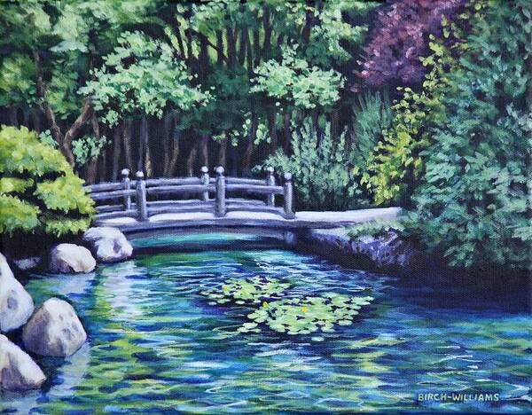 Japanese Garden Art Print featuring the painting Japanese Garden Bridge San Francisco California by Penny Birch-Williams