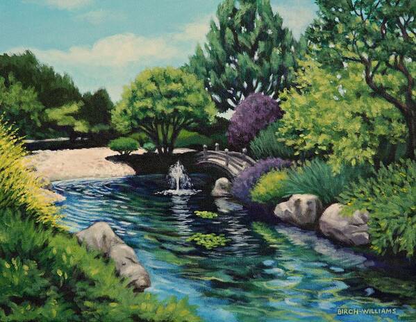 Japanese Garden Art Print featuring the painting Japanese Garden Fountain View by Penny Birch-Williams