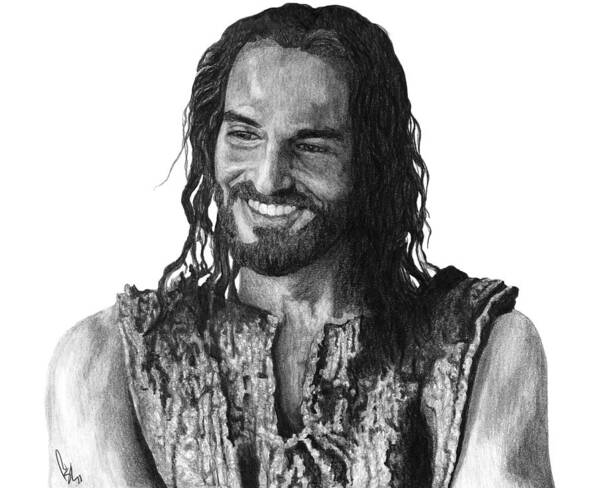 Drawing Art Print featuring the drawing Jesus Smiling by Bobby Shaw