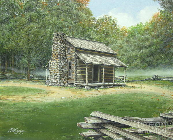 Landscape Art Print featuring the painting John Oliver Cabin by Bob George