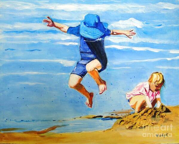 Beach Art Print featuring the painting Jump'n Jack and Jill by Judy Kay