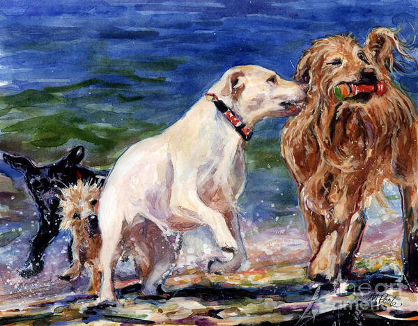 Yellow Labrador Retriever Art Print featuring the painting Keep Away by Molly Poole