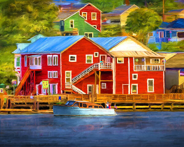 Boats Art Print featuring the painting La Conner Waterfront by David Wagner