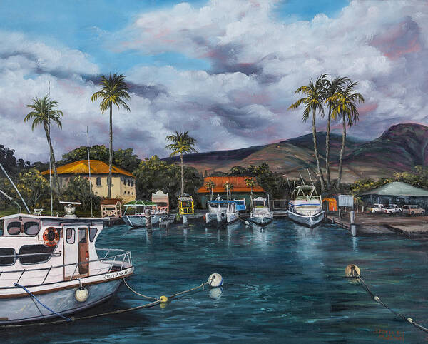 Landscape Art Print featuring the painting Lahaina Harbor by Darice Machel McGuire