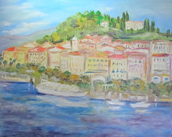 Italy Art Print featuring the painting Lake Como Italy village by Barbara Anna Knauf