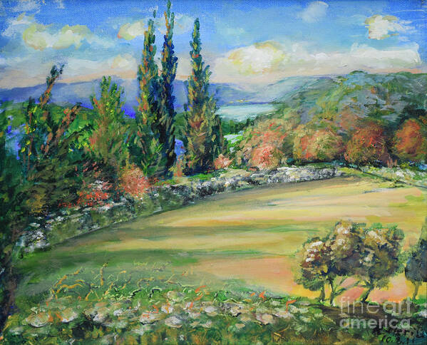 Oil Painting On Canvas Art Print featuring the painting Landscape From Kavran by Raija Merila