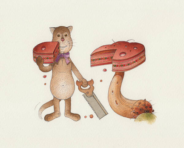 Cats Breakfast Kitchen Cake Pie Chocolate Art Print featuring the painting Lazy Cats10 by Kestutis Kasparavicius
