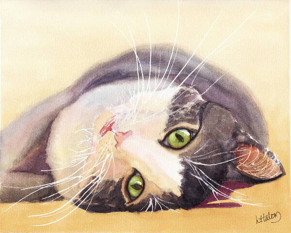 Cat Art Print featuring the painting Lazy Kitty by Greg and Linda Halom