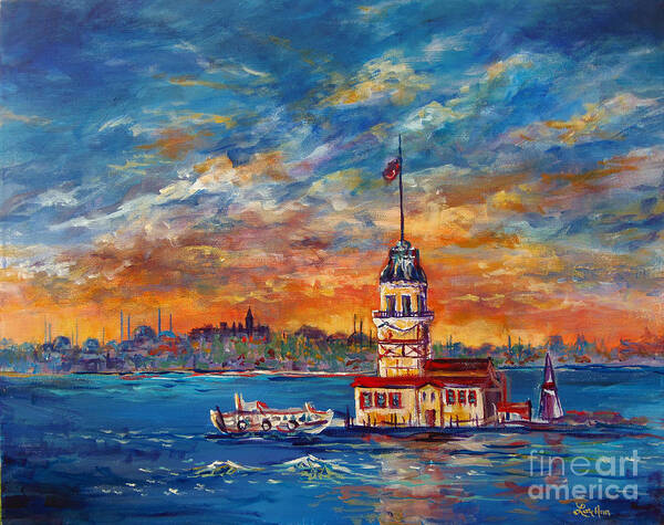 Leander's Tower Art Print featuring the painting Leanders Tower Istanbul by Lou Ann Bagnall