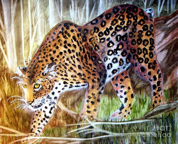 Leopard Art Print featuring the painting Leopard on the loose by Carol Grimes