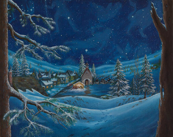 Christmas Art Print featuring the painting Light and the Darkest Night by Matt Konar