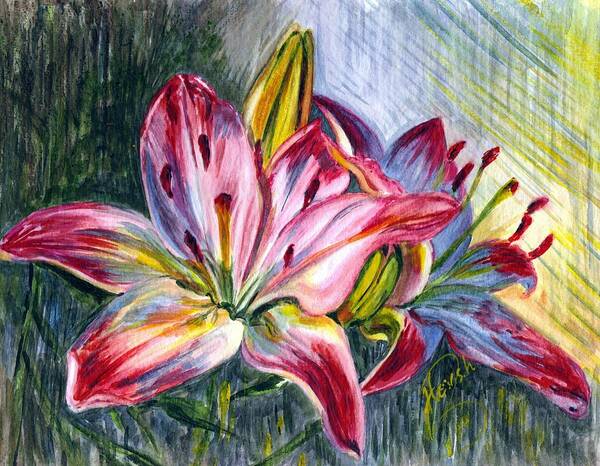 Lily Art Print featuring the painting Lilies twin by Harsh Malik
