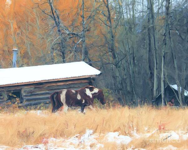 Log Homes Art Print featuring the photograph Log Cabin Pony by Roland Stanke