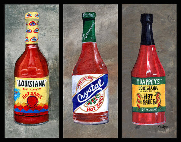 Louisiana Hot Sauce Trio White Painting by Elaine Hodges - Fine Art America