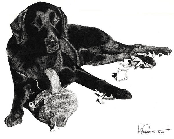Black Lab Art Print featuring the drawing Lounging Lab by Rob Christensen
