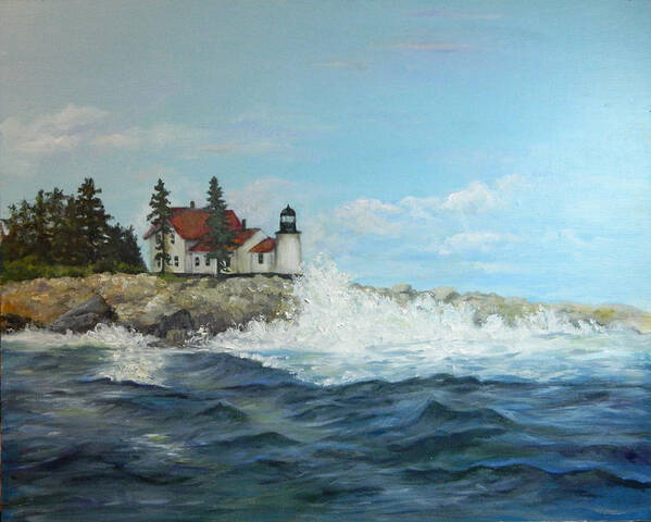 Seascape Art Print featuring the painting Maine Lighthouse by Sandra Nardone