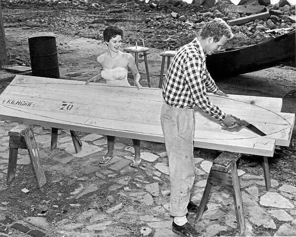 1959 Art Print featuring the photograph Making A Surfboard by Underwood Archives