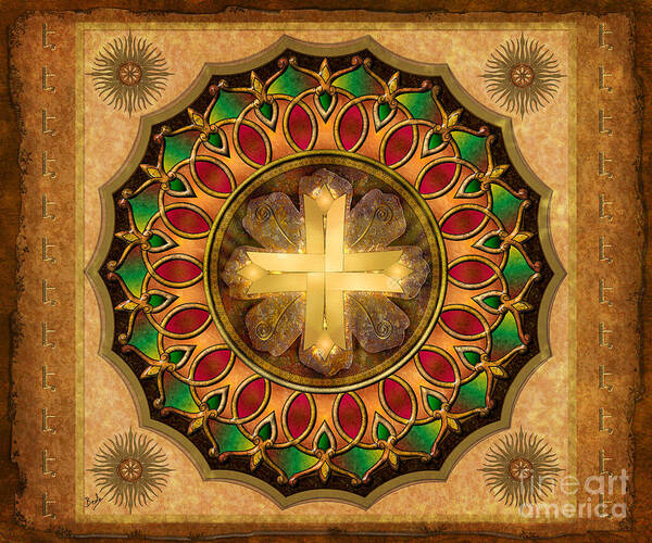 Mandala Art Print featuring the digital art Mandala Illuminated Cross sp by Peter Awax