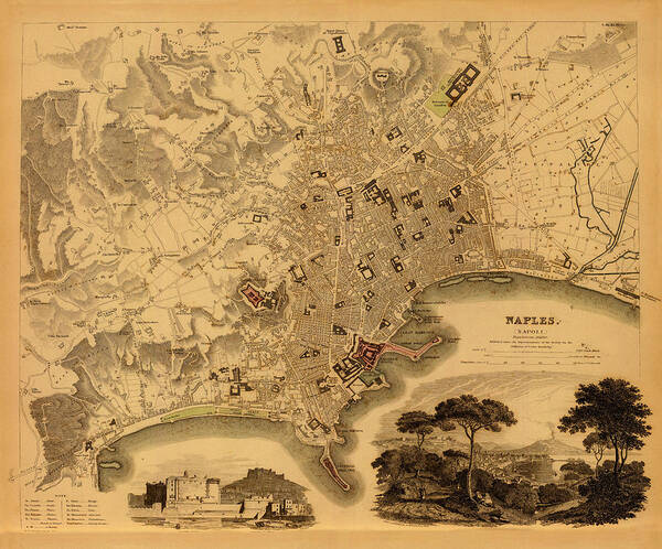 Naples Art Print featuring the photograph Map of Naples 1835 by Andrew Fare