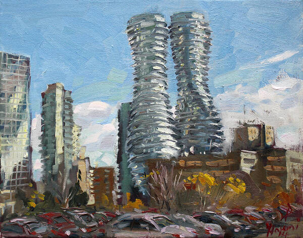 Marilyn Monroe Towers Art Print featuring the painting Marilyn Monroe towers in Mississauga by Ylli Haruni