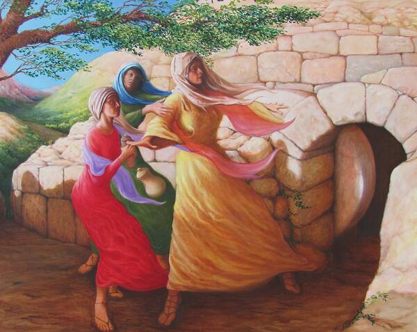 Jesus Art Print featuring the painting Mary Magdalene Discovering the Empty Tomb by Herschel Pollard