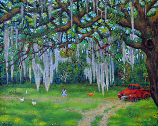 Mcclellanville Art Print featuring the painting McClellanville Goose Chase by Dwain Ray