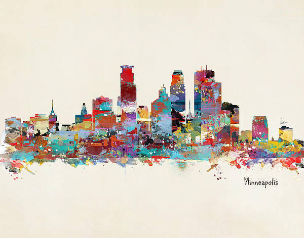 Minneapolis Minnesota Art Print featuring the painting Minneapolis Skyline by Bri Buckley