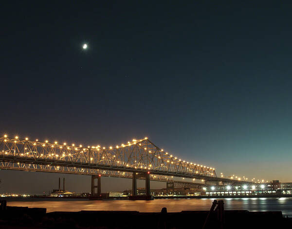 Mississippi Art Print featuring the photograph Mississippi Bridge Moonlight by Ray Devlin