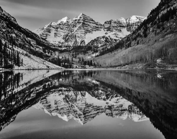 Maroon Bells Art Print featuring the photograph Monochrome Maroon by Darren White