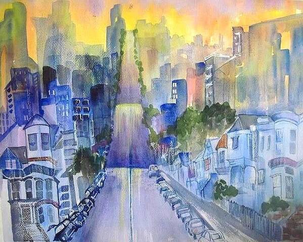 San Francisco Streets Morning Art Print featuring the painting Morning in the City by Esther Woods