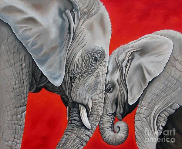 Elephant Art Print featuring the painting Mothers Love by Ilse Kleyn