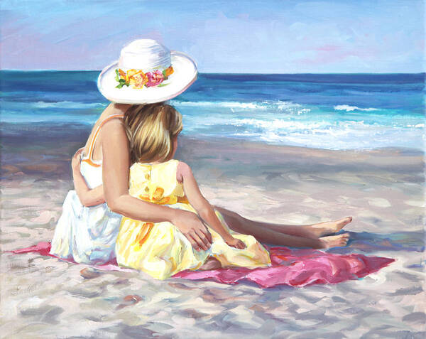 Mom And Daughter Art Print featuring the painting Mother's Love by Laurie Snow Hein