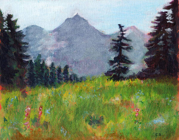 C Sitton Painting Paintings Art Print featuring the painting Mountain View by C Sitton