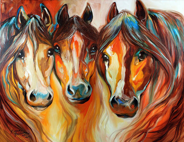 Horse Art Print featuring the painting Mustang Gang by Marcia Baldwin