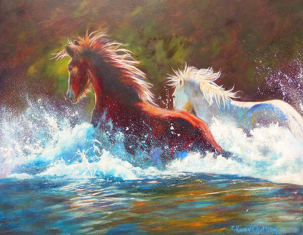  Mustang Splash Painting Art Print featuring the painting Mustang Splash by Karen Kennedy Chatham