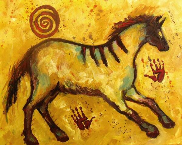 Horse Art Print featuring the painting My New Yellow Lascaux Horse by Carol Suzanne Niebuhr