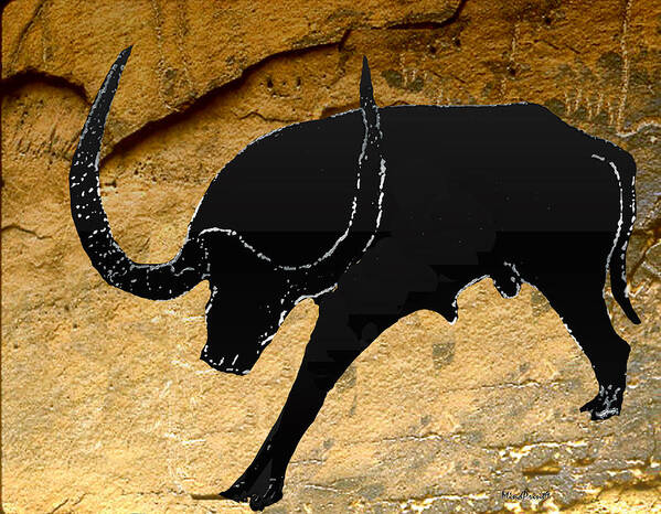 R Cheng Dirhem Cave Art Print featuring the digital art Neolithic Buffalo of Oran by Asok Mukhopadhyay