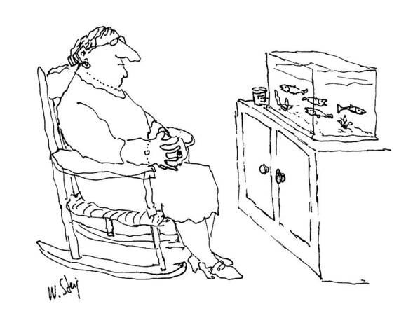 
No Title. A Woman Sits In A Rocking Chair Watching An Aquarium. 

No Title. A Woman Sits In A Rocking Chair Watching An Aquarium. 
Pets Art Print featuring the drawing New Yorker January 5th, 1987 by William Steig