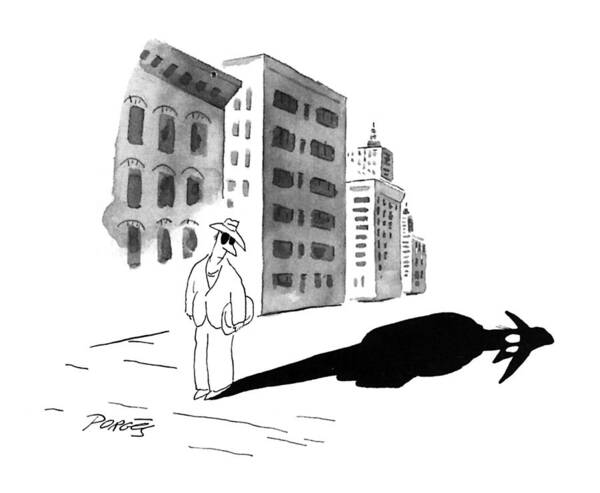 (a Man Wearing Dark Glasses Looks At His Shadow On The Sidewalk Art Print featuring the drawing New Yorker November 11th, 1996 by Peter Porges