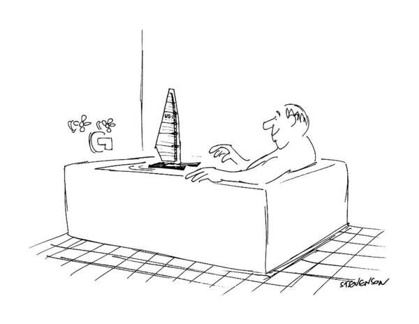 No Caption
A Middle-aged Man Sits In His Bath With A Toy Model Of The New America's Cup Sailboat. 
No Caption
A Middle-aged Man Sits In His Bath With A Toy Model Of The New America's Cup Sailboat. 
Toys Art Print featuring the drawing New Yorker September 12th, 1988 by James Stevenson