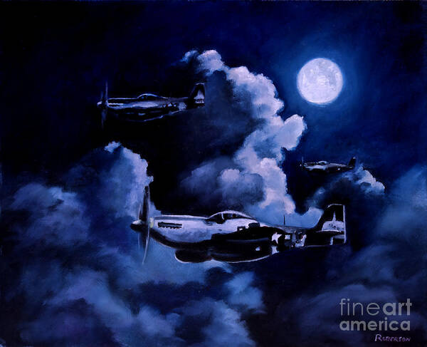 P-51 Art Print featuring the painting Night Flight by Stephen Roberson