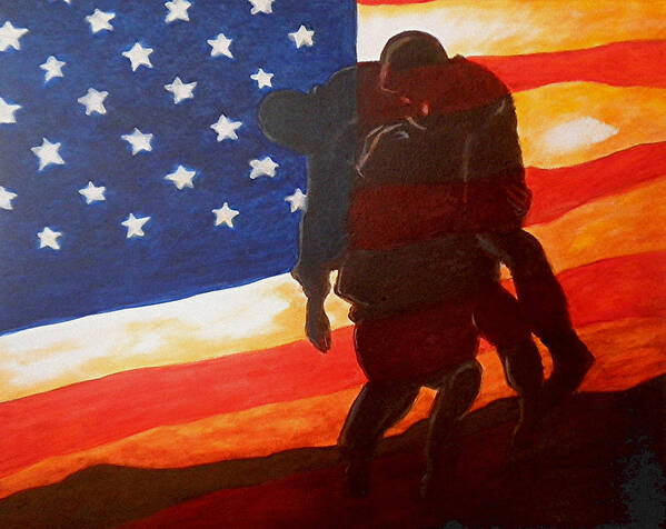 Wounded Warrior Art Print featuring the painting No One gets left Behind by Al Molina