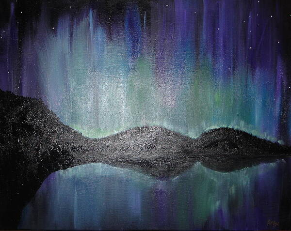 Northern Lights Art Print featuring the painting Northern Lights of Laboradite by Angie Butler